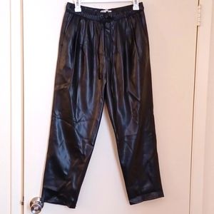 New w/tags ZARA black faux leather straight leg drawstring pants Small